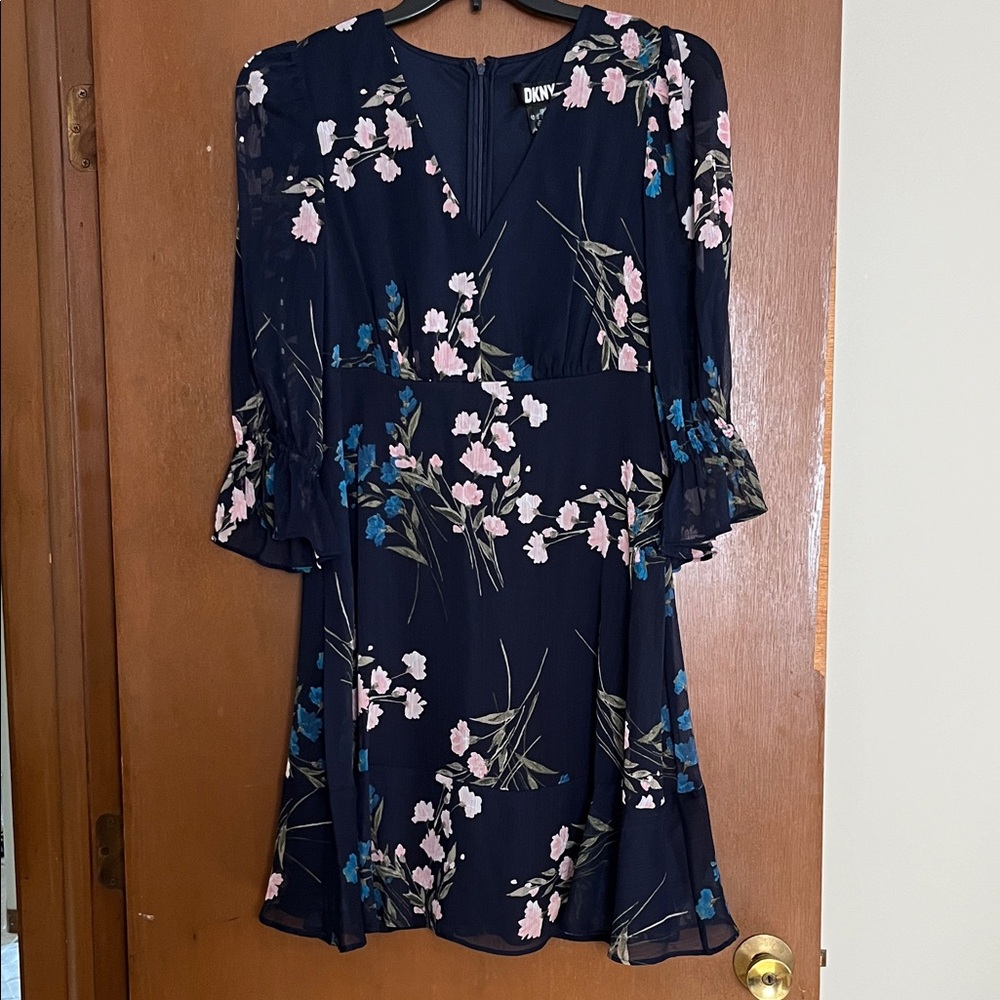 DKNY Navy Dress with Pink and Blue Floral Design